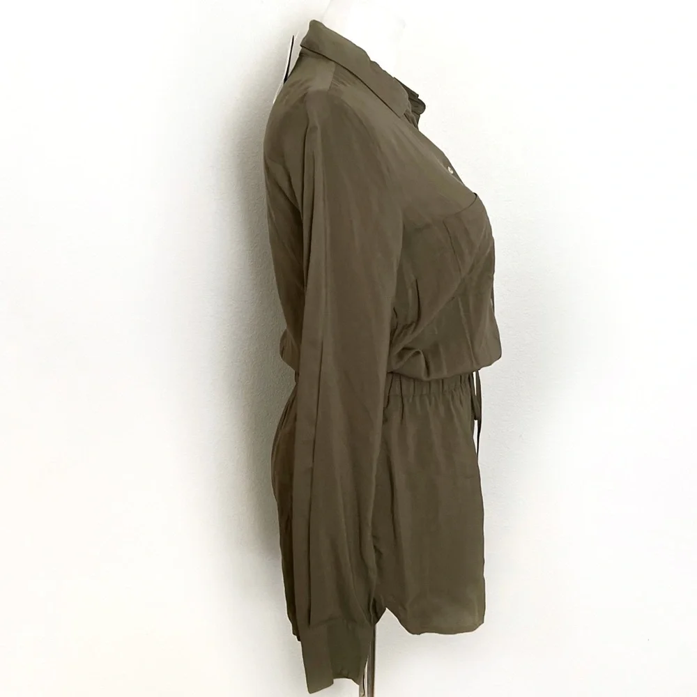 ROMPER JUMPSUIT OLIVE GREEN Forever 21 Button Long sleeve Elastic Waist Tie Siz… - Picture 7 of 15